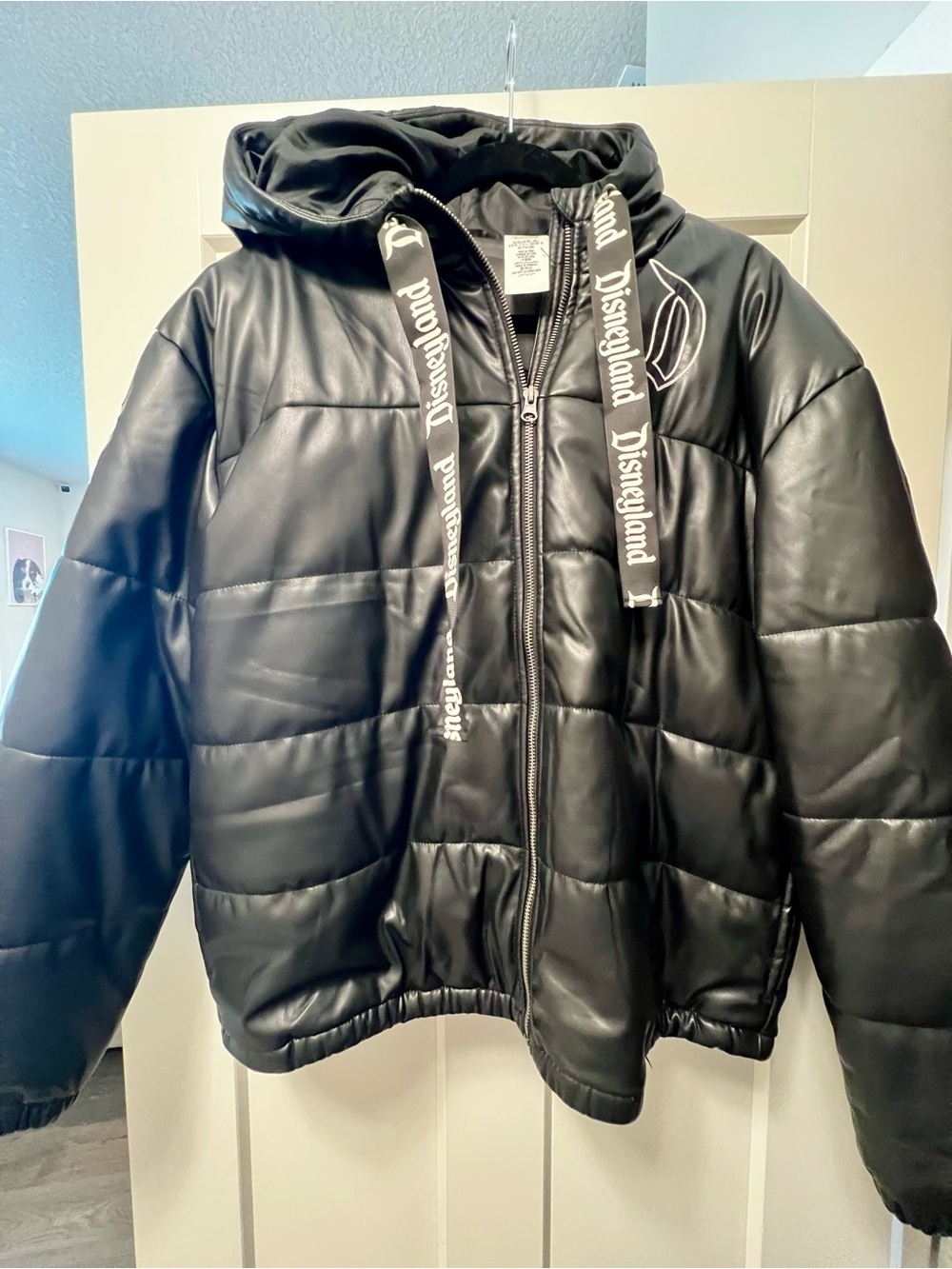 Disneyland Resort Black Faux Leather Puffer Jacket – Large